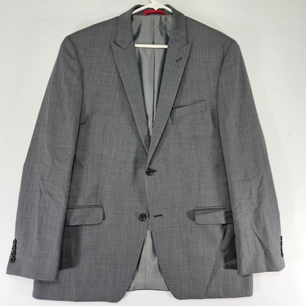 Alfani Men's Sport Coat Blazer Two Button Peak Gray Sharkskin Wool Slim Fit 42R
